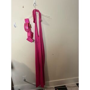 Forplay womens Foxy Lady Disco Costume Pink Glitter Jumpsuit Belted NWT S/M